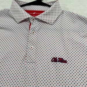 Horn Legend Men's Patterned Polo Shirt - Red and White with Ole Miss logo